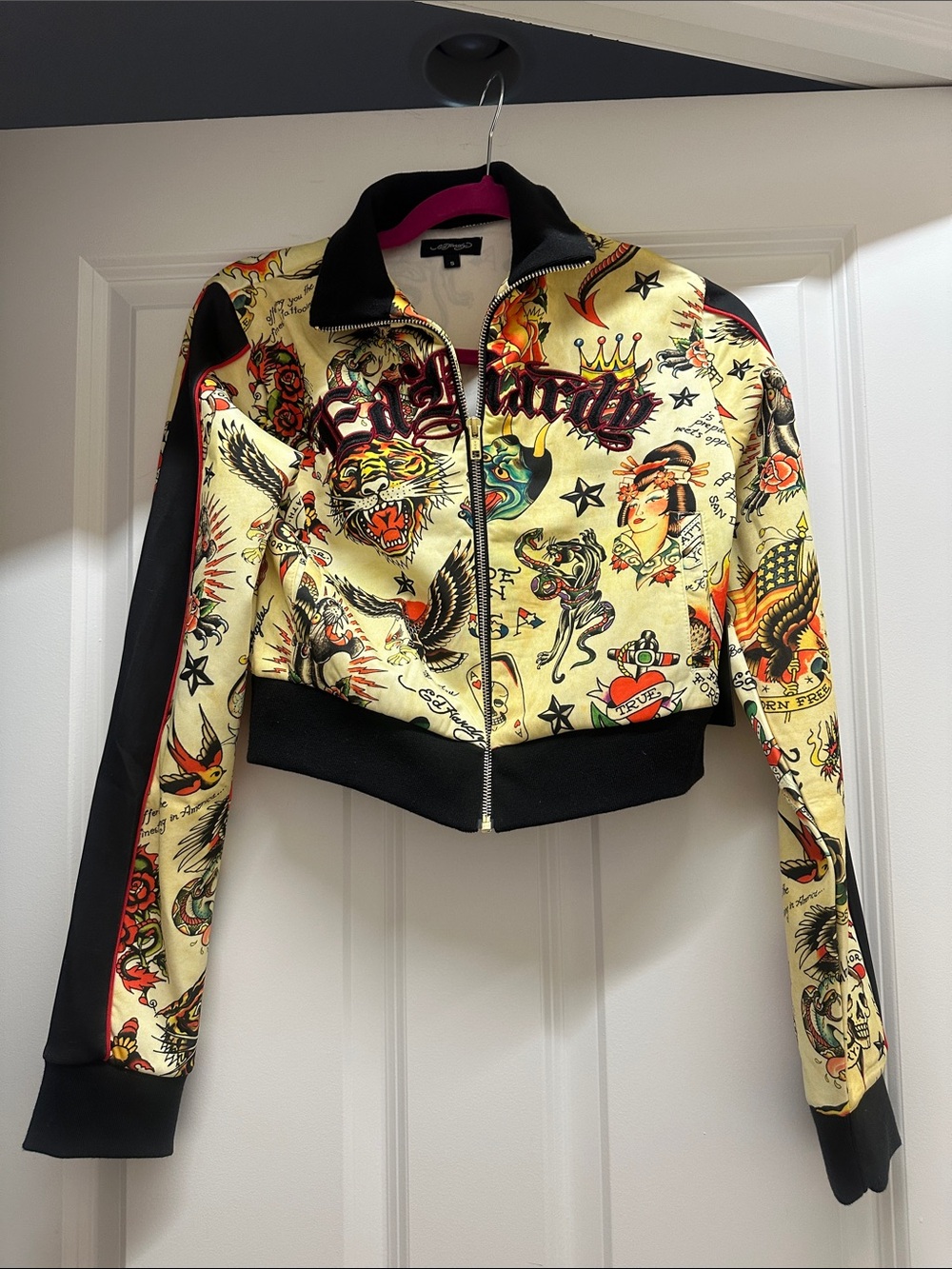 Ed Hardy Nwt - sz s Tattoo-Print Zip-Up Cropped Jacket